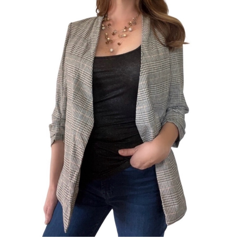 Joie Anthropologie Glen Plaid Open Front Oversized Blazer